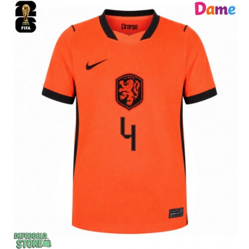 Holland Virgil van Dijk #4 Replika Hjemmebanetrøje Dame VM 2026 Kortærmet